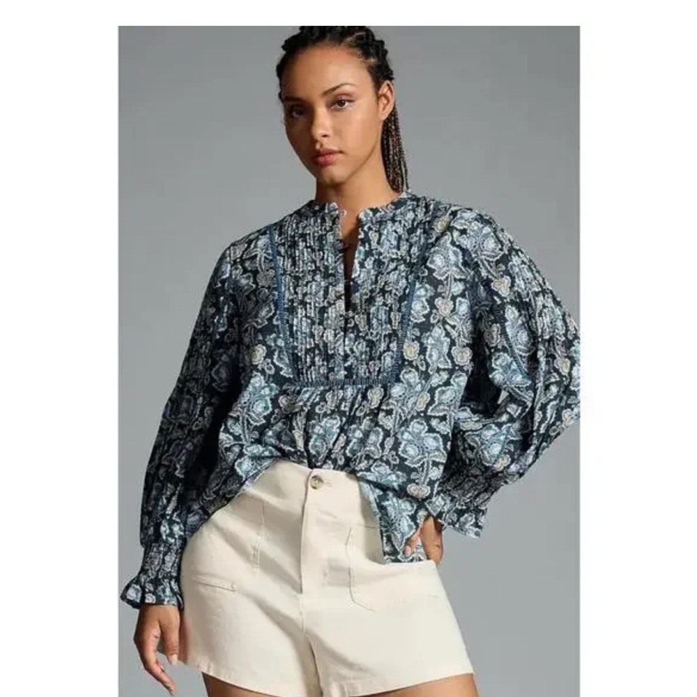 Anthropologie Henley Peasant Blouse - M